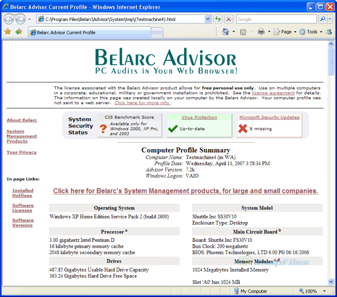Download Belarc Advisor 8.1.13.2